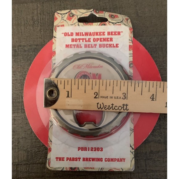 Old Milwaukee Beer Bottle Opener Metal Belt Buckle Pabst Brewing Company NEW - Picture 4 of 11